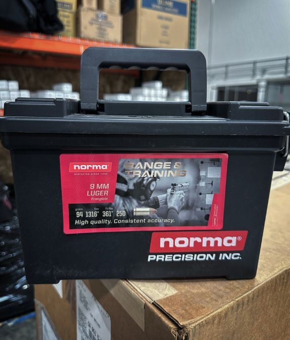 9mm NORMA 250 rounds. FRANGIBLE 94 grain