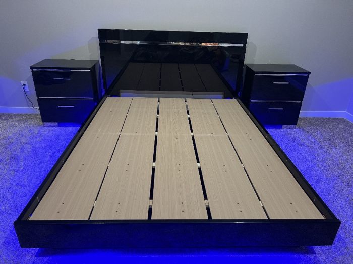 Queen Platform Bed Frame &amp; End Tables Bedroom Set