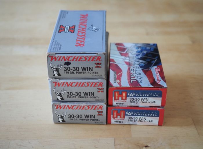 Five boxes (100 ct) of factory new 30/30 Win Ammo