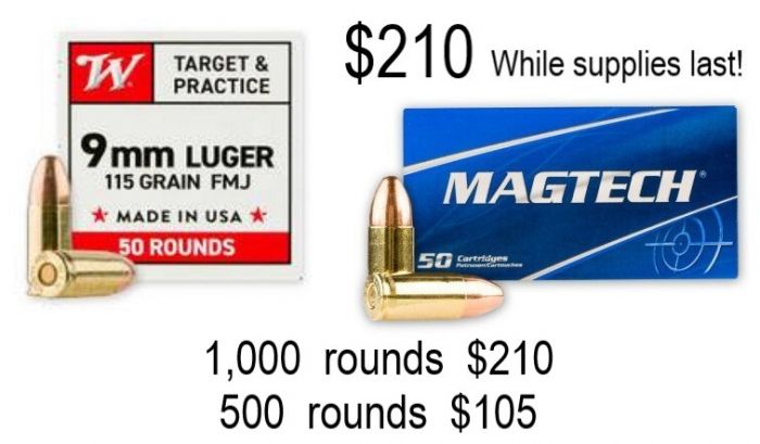 Winchester or New Republic 9mm Luger 115 Grain FMJ