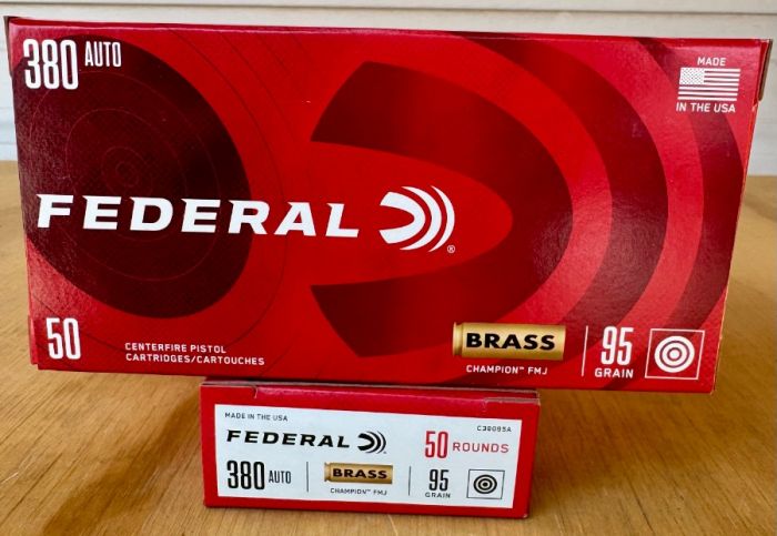 380 Auto FMJ 50 Rnd Brass Case Federal or Fiocchi