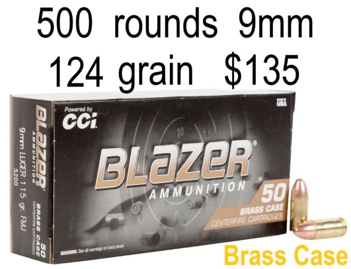 IN STOCK 9mm CCi Blazer Brass 115 or 124 grain