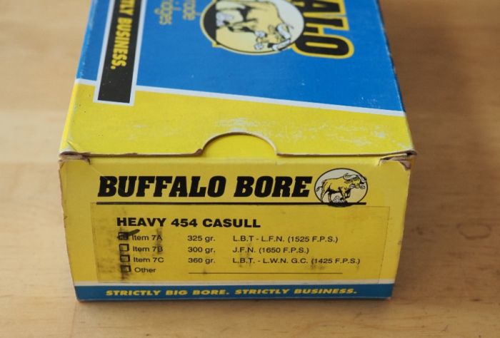 50 round box of Buffalo Bore 454 Casull 325 grain 