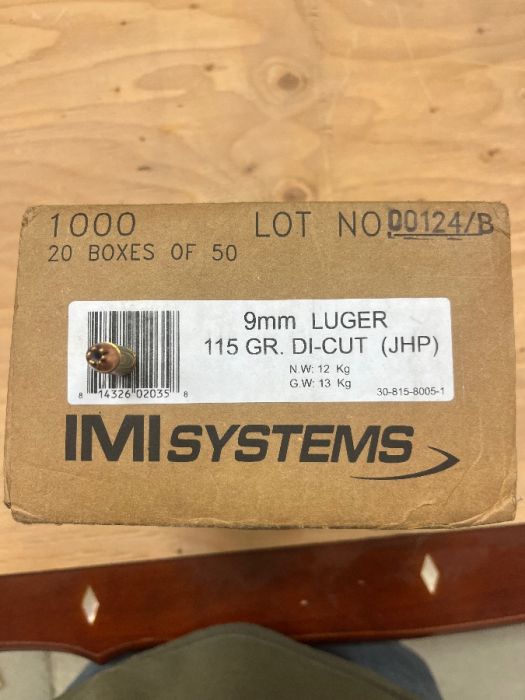 IMI 115gr 9mm JHP 1000 rounds 