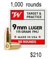 Winchester or New Republic 9mm Luger 115 Grain FMJ