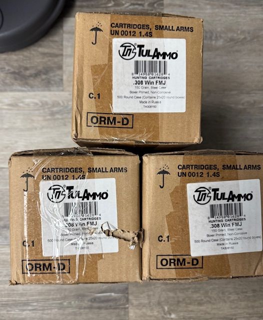 308 WIN – Tul Ammo 150 GN FMJ $250 / 500