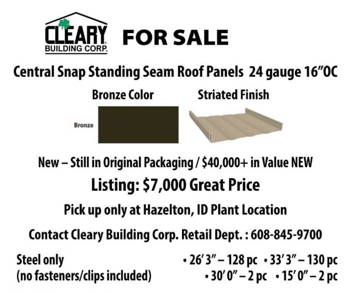 Standing Seam Steel. 24 gauge