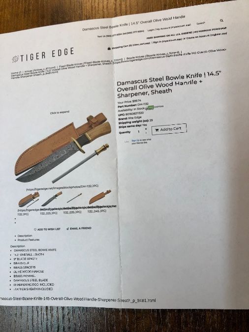 Damascus Steel Bowie Knife - New