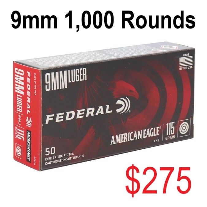 9mm 1000 rounds Top Name Brands All BRASS Cased