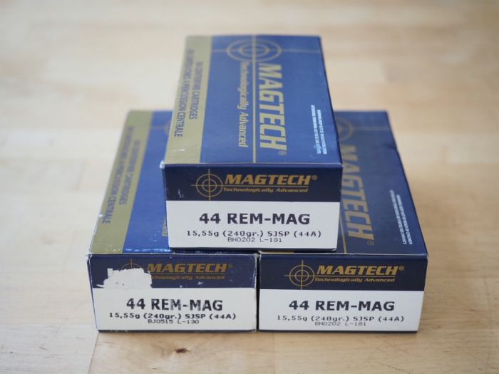 Three boxes of 50 MagTech 44 Magnum 240 grain JSP