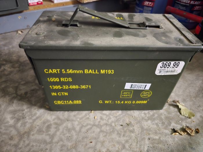 850 rounds in metal ammo crate 5.56 m193 ball