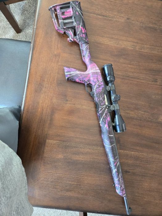 Ruger 10/22 anniversary edition.  Muddy girl stock