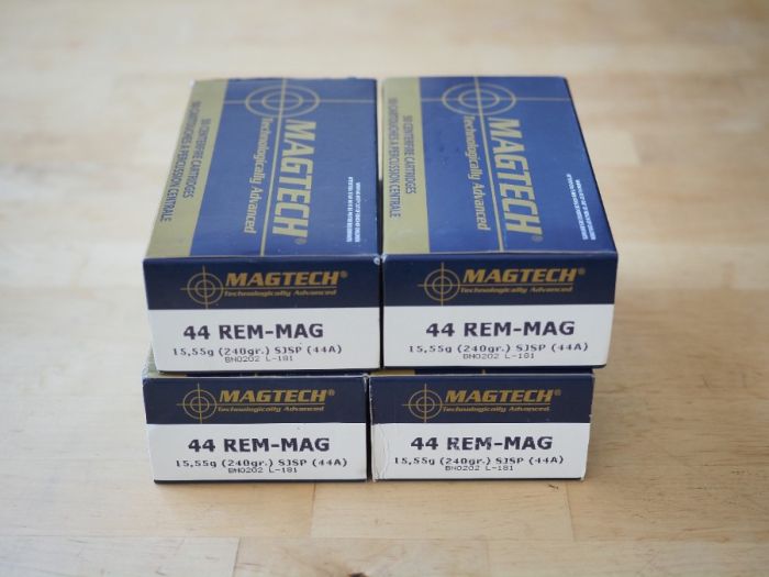 Four boxes of 50 Magtech 44 Mag 240 grain JSP