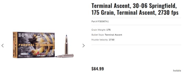 Terminal Ascent, 30-06 Springfield, 175 Grain