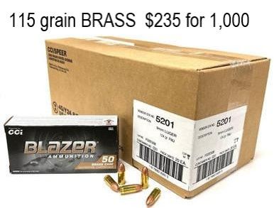 9mm CCi Blazer Brass 115 or 124 Grain 500 rounds