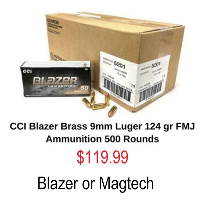 9mm CCi Blazer Brass 115 or 124 Grain 500 rounds