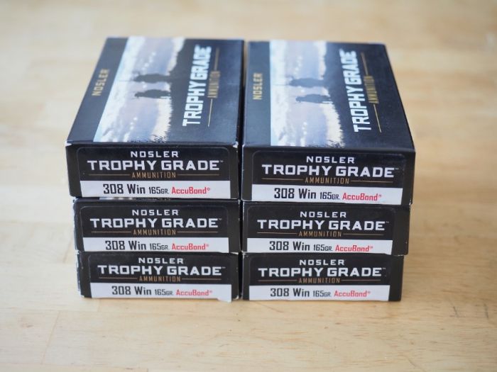 Six boxes of Nosler 308 Win 165gr AccuBond Trophy 