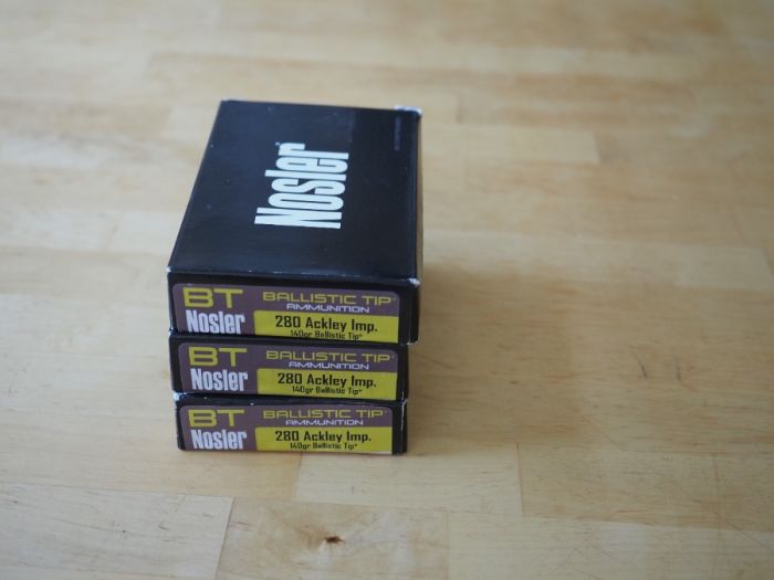Three boxes of Nosler 280 AI 140 gr Ballistic Tip