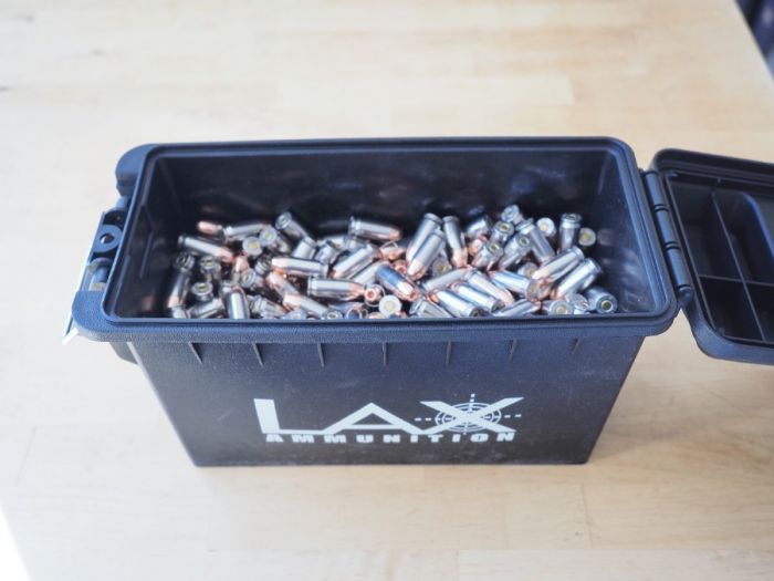 One ammo box of 500 new LAX 45 ACP 230 Grain JHP