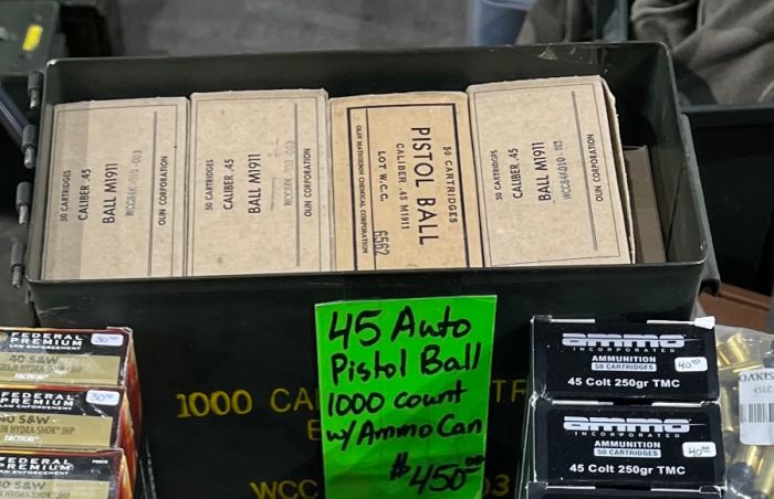 45 AUTO BALL ammunition 1000 rounds in ammo can