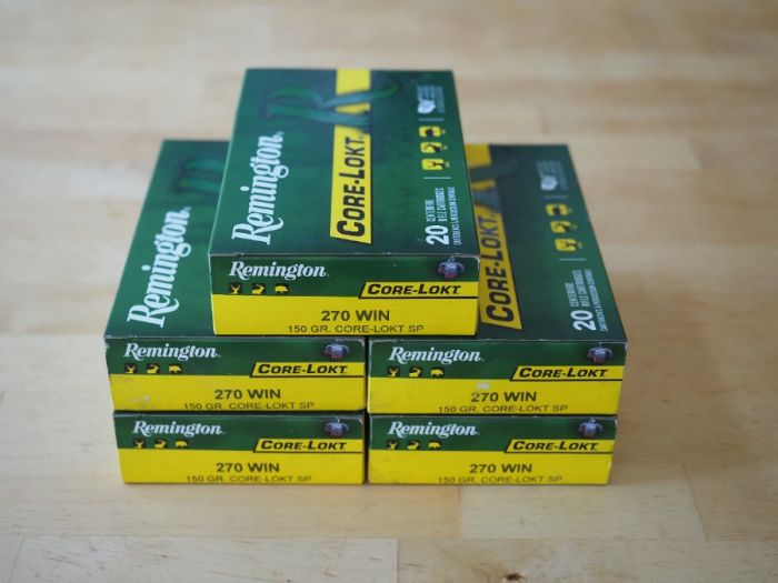 Five boxes of Remington 270 Win 150 gr Core-Lokt