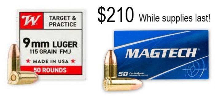Winchester or New Republic 9mm Luger 115 Grain FMJ